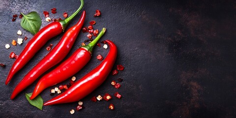 Canvas Print - Spicy Red Chili Peppers on Dark Background Food Photography