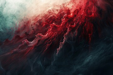 Leinwandbilder - Red and black ink is mixing in water, creating dynamic shapes