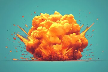 Aufkleber - Colorful explosion with vibrant orange clouds and dynamic bursts against a blue background