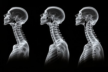 Poster - Skeletons displayed in side profile showcasing cervical spine anatomy in detailed sequence