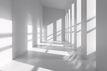Aufkleber - Sunlight casting geometric shadows in a white empty room