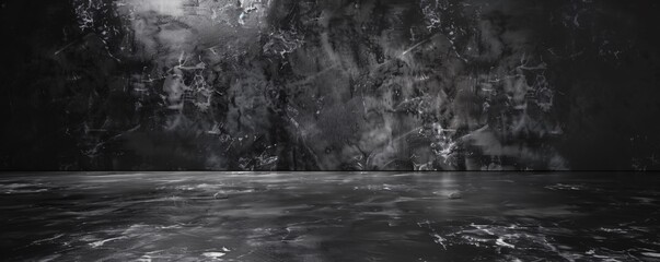 Poster - Empty dark room with grunge concrete walls and floor, suitable for product placement or background