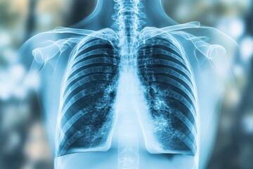 Aufkleber - X-ray of human torso illustrating lungs and rib cage in detailed view of respiratory system