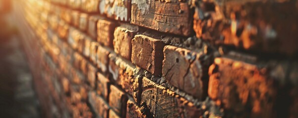 Poster - Sunlight casting a warm glow on a textured red brick wall, creating an inviting backdrop