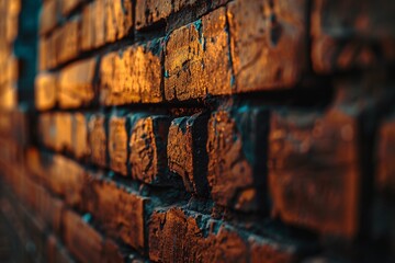 Poster - Old red brick wall texture with highlighted bricks creating rough uneven surface background