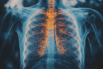 Poster - Detailed view of an anatomical X-ray illustrating the human lung structure and respiratory system