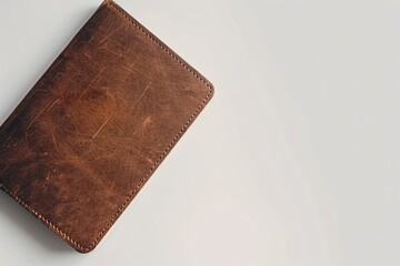 Aufkleber - Simple photo of a brown leather journal resting on a white surface with room for text