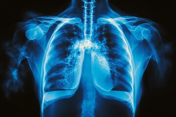 Poster - Detailed view of human lungs showing respiratory system in blue hues