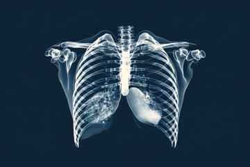 Poster - Detailed X-ray view of human ribcage and lung anatomy showcasing respiratory structure and bone framework