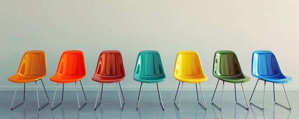Aufkleber - Empty waiting room with seven vibrant chairs in a row