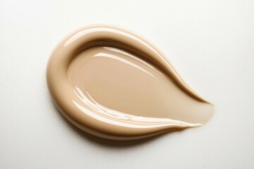 Poster - Beige liquid foundation makeup cream texture smudge on white background, creating a smooth and elegant swirl, perfect for beauty and cosmetics projects