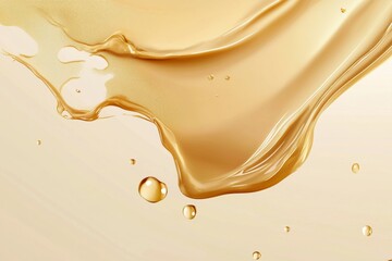 Poster - Golden liquid splashing and forming elegant shapes and drops, creating a visually appealing abstract design, perfect for backgrounds related to cosmetics, luxury, or beverages