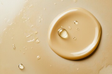 Poster - Beige liquid foundation or serum gel texture smudge with water droplets forming a smooth, creamy, and moisturizing base for makeup or skincare