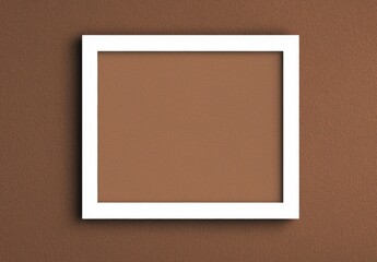 Poster - White frame mockup hanging on a rich brown wall, featuring a blank poster space. The warm background provides ample room for text and design elements, enhancing visual appeal