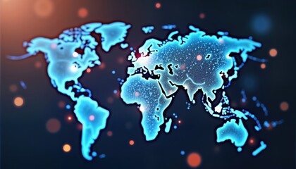 Poster - global network graphic. world map with glowing blue lines connecting continents. illustration shows 