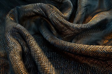 Poster - Flowing black and gold geometric fabric in soft folds, creating a luxurious and elegant abstract background