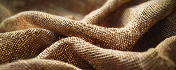 Poster - Natural burlap fabric close-up with elegant waves, ideal for a rustic and textured backdrop