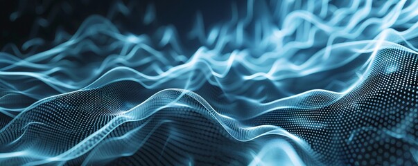 Aufkleber - Flowing and futuristic wavy surface formed by abstract blue particles background