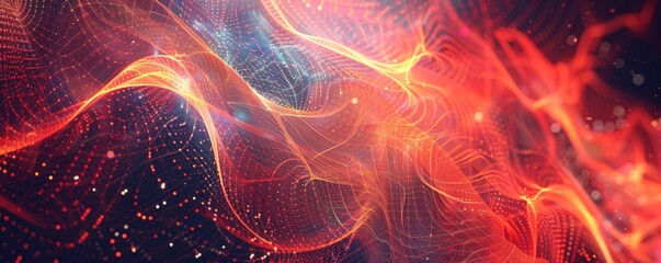 Aufkleber - Abstract orange wavy lines and particles creating a dynamic and energetic background