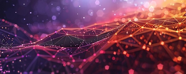 Aufkleber - Abstract technology backdrop with interconnected lines and dots creating a mountainous landscape