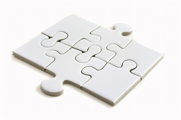 Poster - Teamwork represented by assembling a white jigsaw puzzle on a white background with copy space