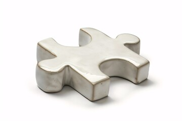 Poster - Lone white puzzle piece resting on a white surface as a symbol of problem-solving