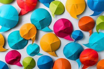 Aufkleber - Colorful crumpled speech bubbles create a vibrant backdrop, representing dialogue, conversation, and the sharing of ideas