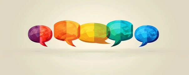 Poster - Five vibrant speech bubbles symbolize global communication and collaboration