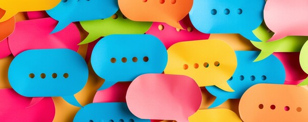 Poster - Vibrant speech bubbles creating a backdrop, ideal for depicting communication, social media, or online messaging