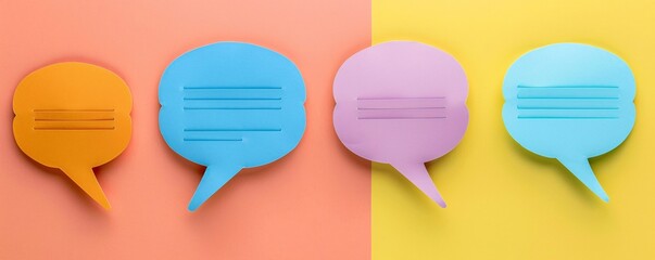 Poster - Vibrant background with four empty speech bubbles hinting at a brainstorming session