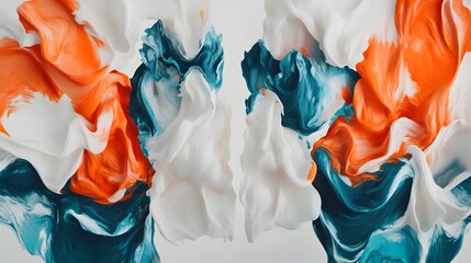 Canvas Print - Abstract Fluid Art Painting Teal Orange White Swirls