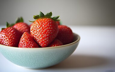 Wall Mural - Juicy Red Strawberries in a Teal Bowl Fresh Summer Fruit