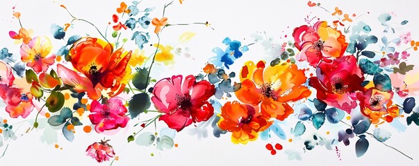 Aufkleber - Beautiful floral background with vibrant watercolor flowers
