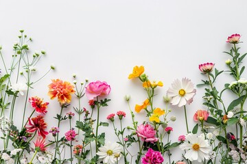 Poster - Flowers forming a colorful border on a white background with copy space