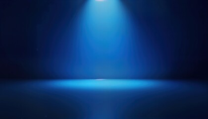 Poster - Empty studio with gradient blue background. Spotlight illuminates center. Blank space suitable for products. Stylish interior design. Modern, clean. Perfect for product photography designs.