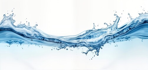 Leinwandbilder - Clear blue water flows gracefully. Wave patterns show motion. Bubbles and splashes of water create abstract design on transparent background. Liquid ripples and drips. Fresh water concept.