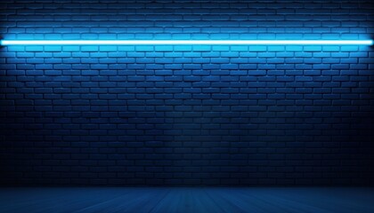 Aufkleber - Dark blue brick wall illuminated by glowing neon light bar. Modern, sleek design. Vibrant colors create dramatic effect. Ideal for various contemporary projects like club designs, urban scene