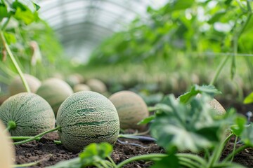 Poster - Organic melons thriving in a greenhouse