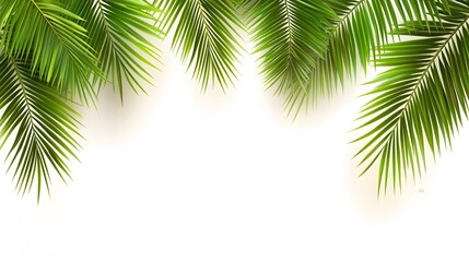 Poster - Lush Green Palm Leaves Frame on White Background Tropical Summer Design