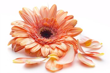 Sticker - Lone peach gerbera daisy with its petals resting against a white backdrop