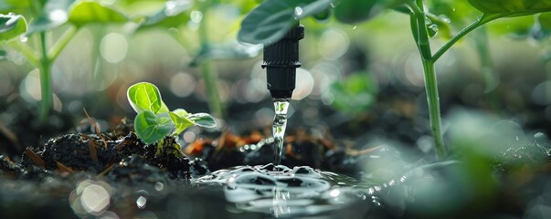 Poster - Drip irrigation system keeps young plants healthy by watering soil with water
