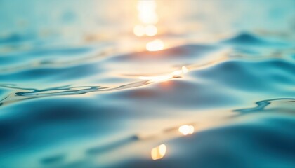 Poster - Rippling water surface reflects sunlight. Abstract texture shows calm water surface. Beautiful tranquil scene. Peaceful nature background. Golden light sparkles on water. Closeup view of rippling