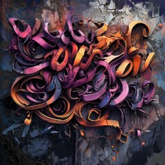 Poster - Abstract Purple and Orange Swirls of Paint