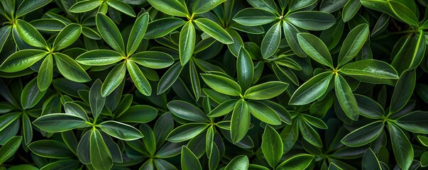 Poster - Close-up natural texture of lush green leaves growing densely together
