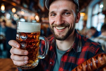 Aufkleber - Man savors a pint of beer at a pub