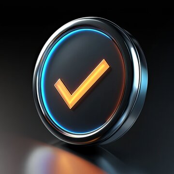 3D rendered illuminated checkmark symbol.