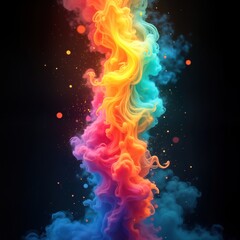 Fototapete - Rainbow colored smoke swirls in vibrant colors against dark background. Intense energy, color create dynamic abstract design. Rainbow hues mix, blend in visual display of vibrant colors. Intense,
