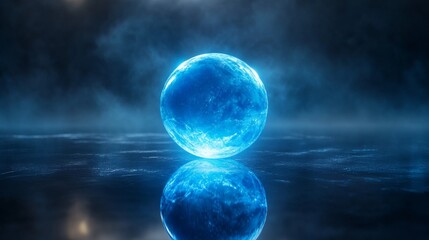 Wall Mural - Glowing Blue Orb Reflecting On Dark Water