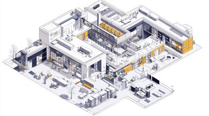 Fototapete - Innovative Modern Office Building Architectural Isometric Design Illustration.