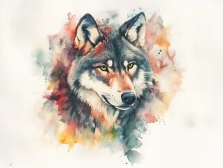  This vivid image portrays a wolf painted in watercolor style, brimming with emotions and natural beauty, capturing the essence of wildness and spirit.